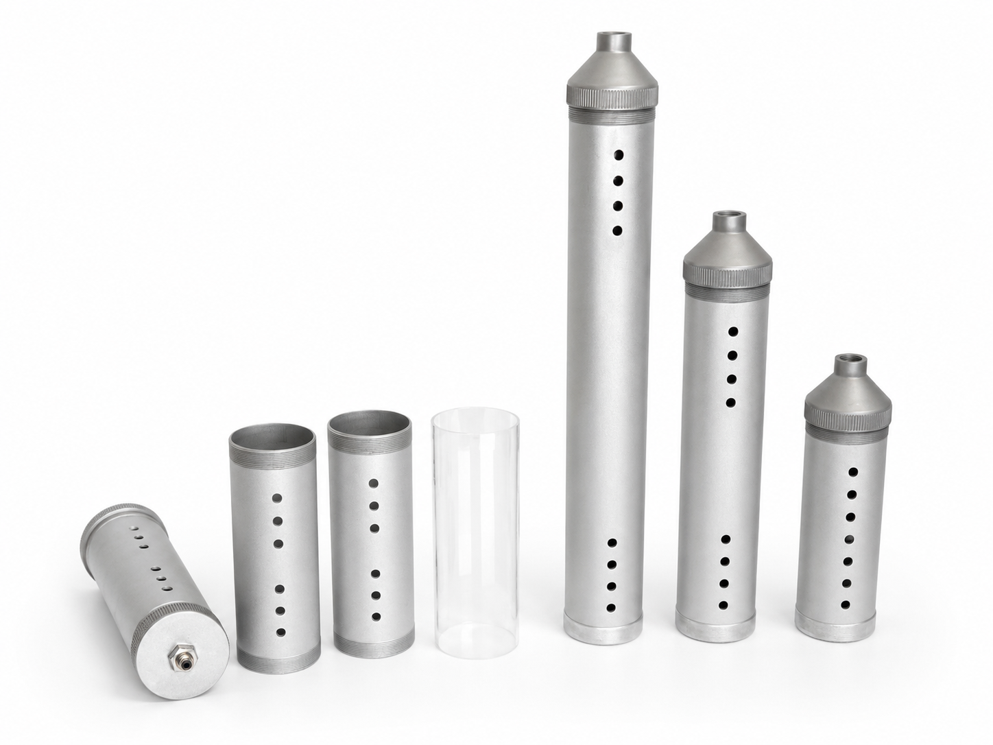 Aluminium materiaalcilinders in meerdere lengtes met transparante kunststof variant voor een 3D-kleiprinter