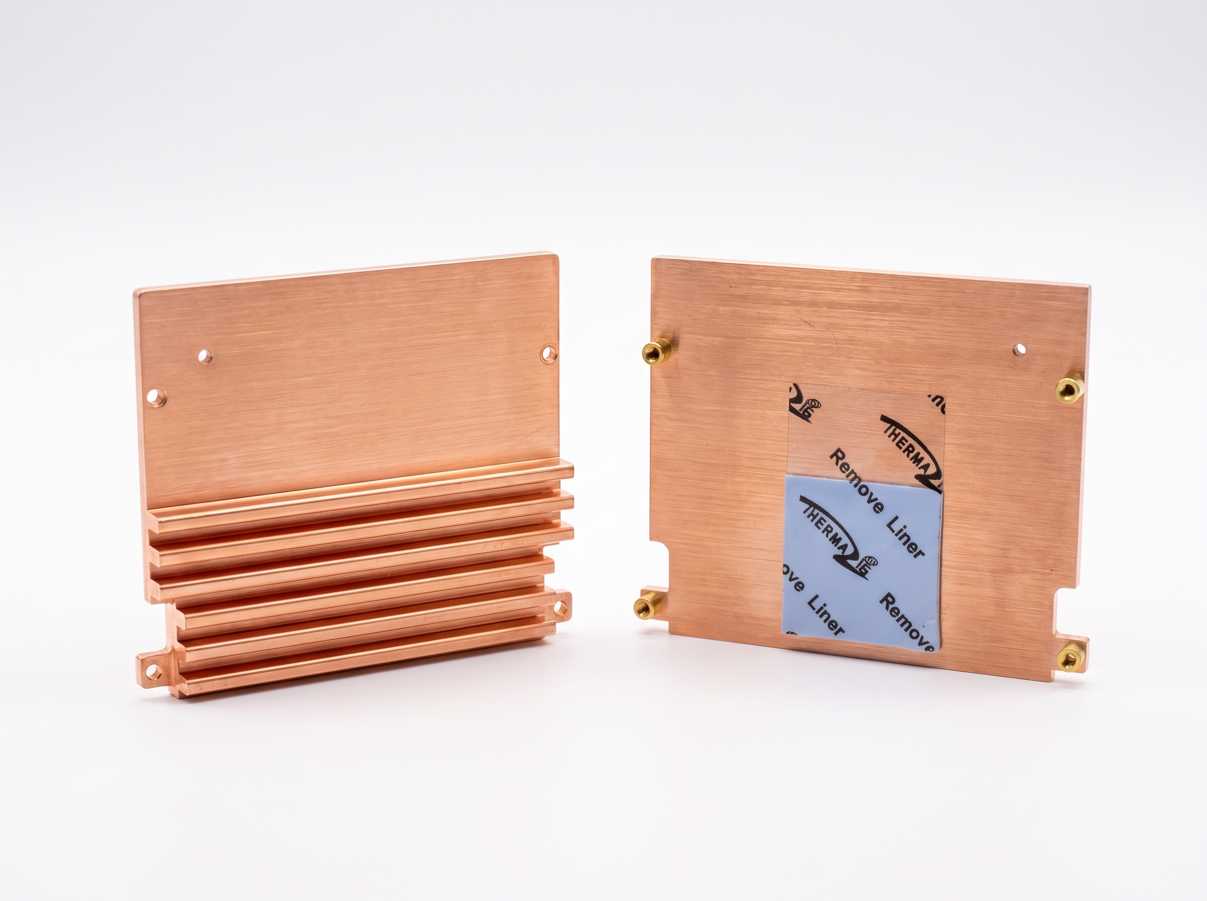 Koperen heatsinks met koelribben en voorgemonteerd thermal pad